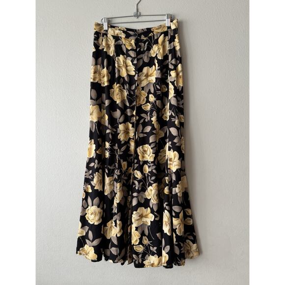 Vintage Express 90s Floral Print Maxi Skirt Womens Size Medium Button Front Boho - Picture 1 of 6